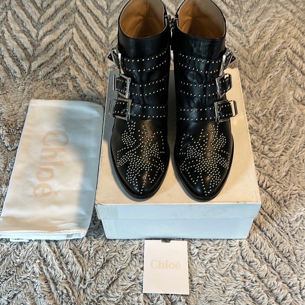 Chloé Susanna black silver stud zip ankle boots 7.5
